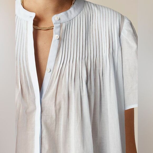 NWT J CREW Lace-trim pintuck top in cotton voile in Glacier blue - Picture 6 of 8